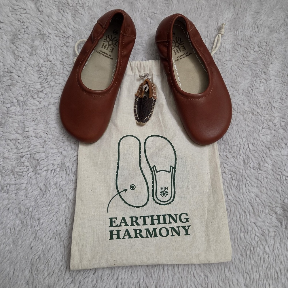 Earthing Harmony Leather Barefoot Grounding Slip On Shoes Women's 38 7-7.5 Brown